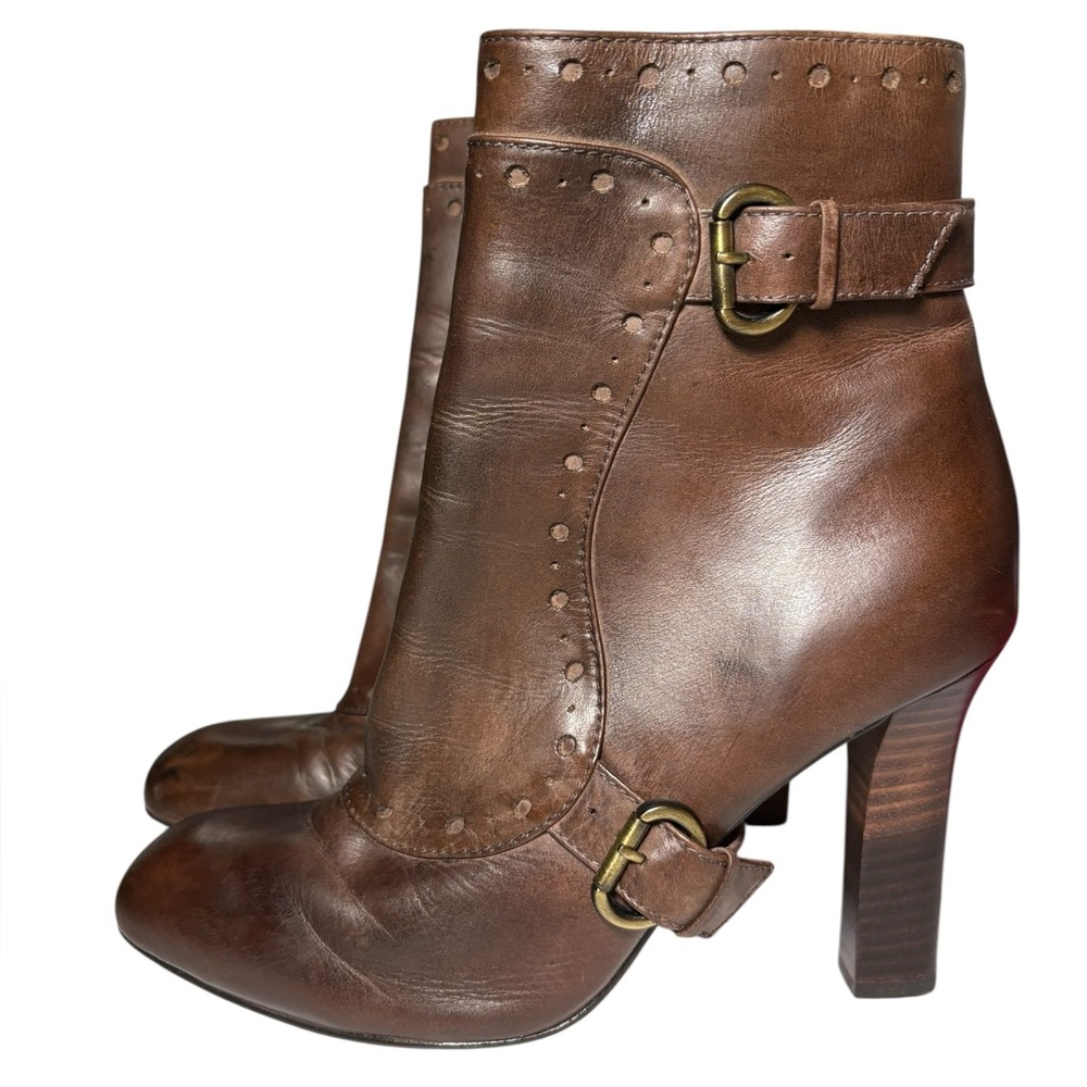 Leon Max Paula Leather Boots Brown Heeled 8M